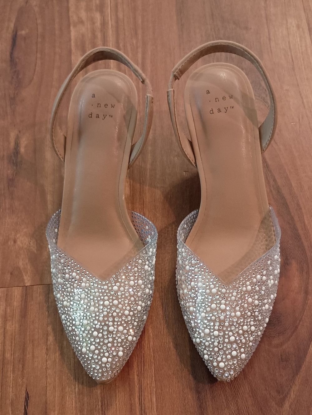 a new day Pearl and Crystal-Embellished Slingback Heels